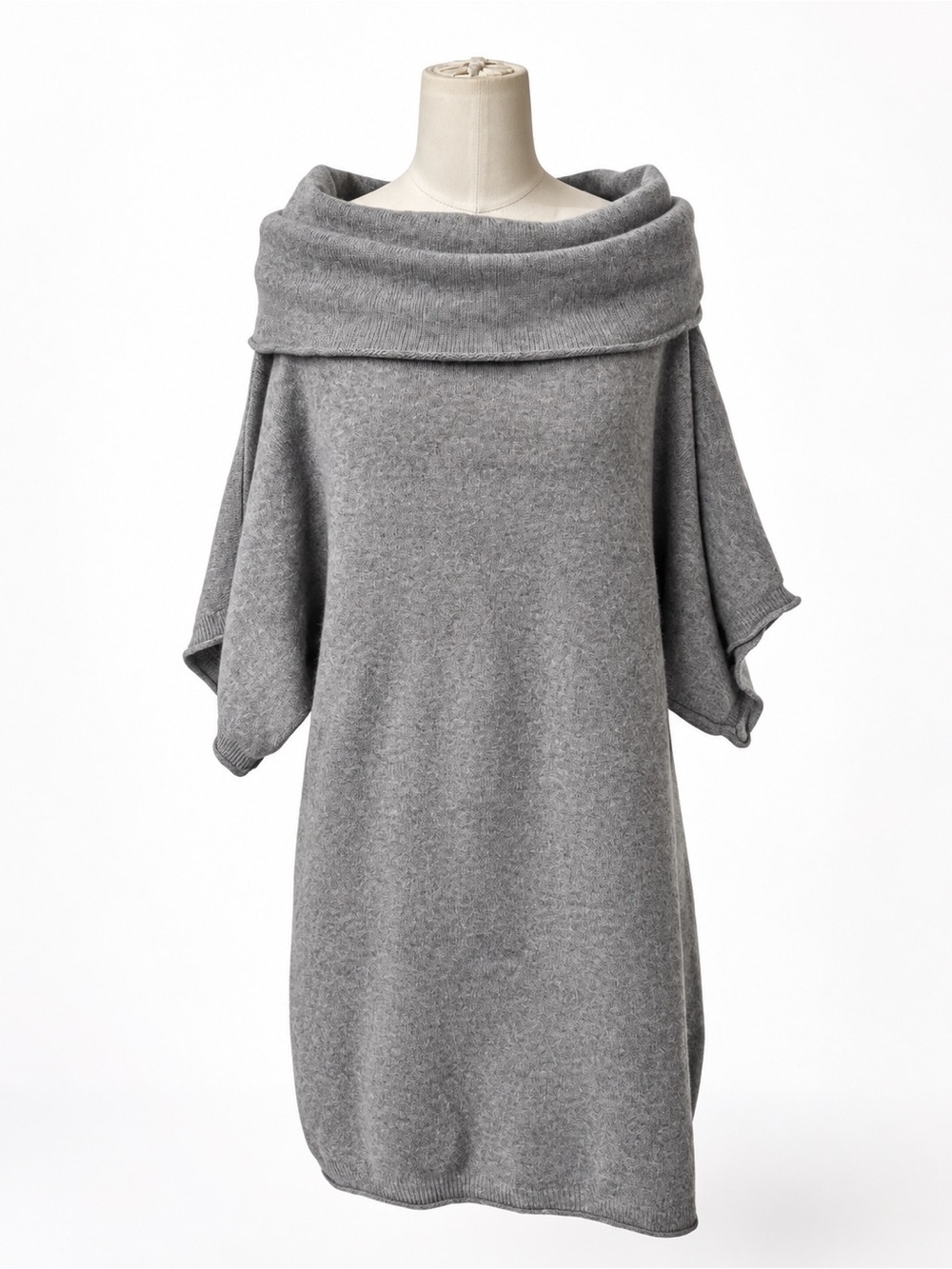 Kenar 100% Cashmere Gray Oversized Cowl Neck Short Sleeve Sweater Size L